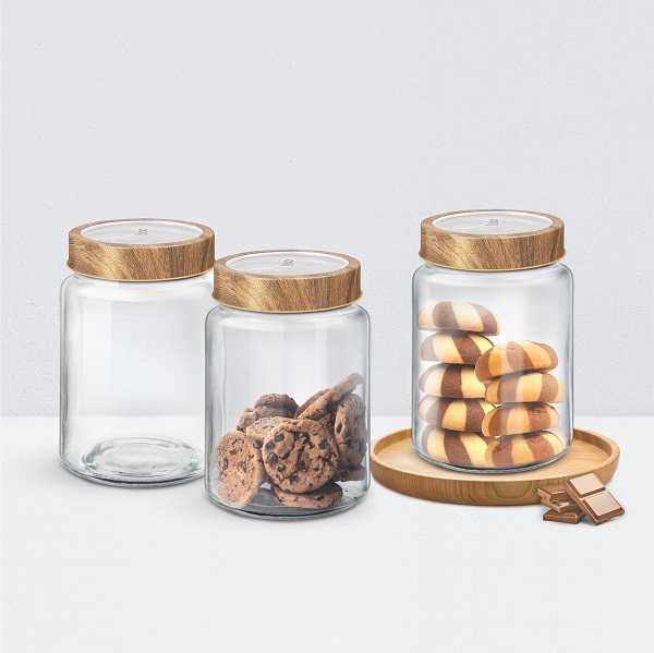 Treo Woody Radius Glass Spice Jar Set