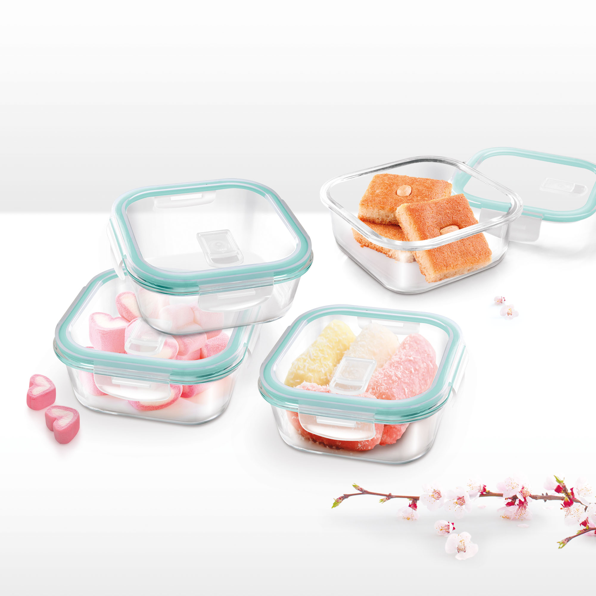 Treo Hi Borosilicate Clip Fresh Square Containers