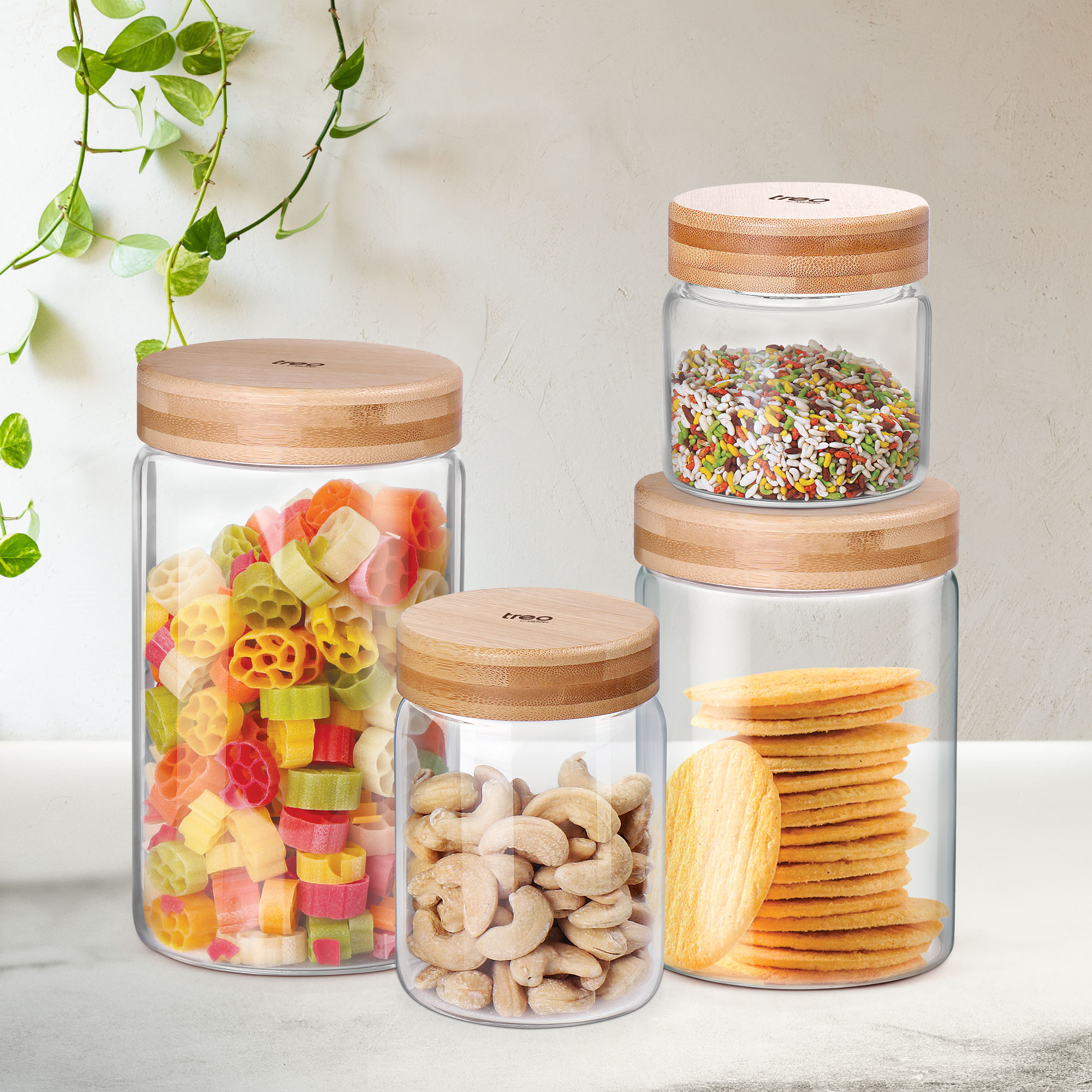 Buy Borosilicate Round Jar with Wooden Lid Online - Treo by Milton