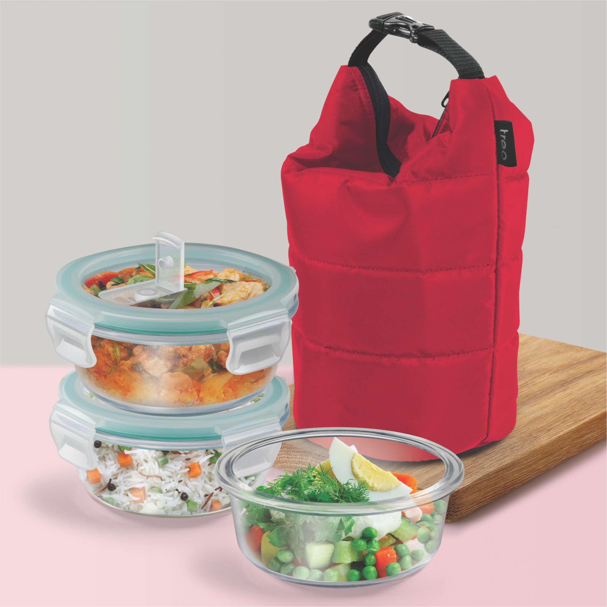 Treo Swag Borosilicate Round Glass Lunch Box