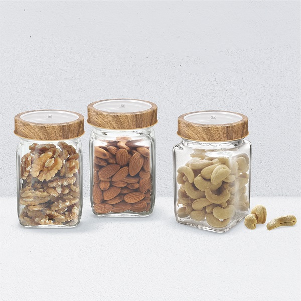 Treo Woody Cube Glass Spice Jar Set