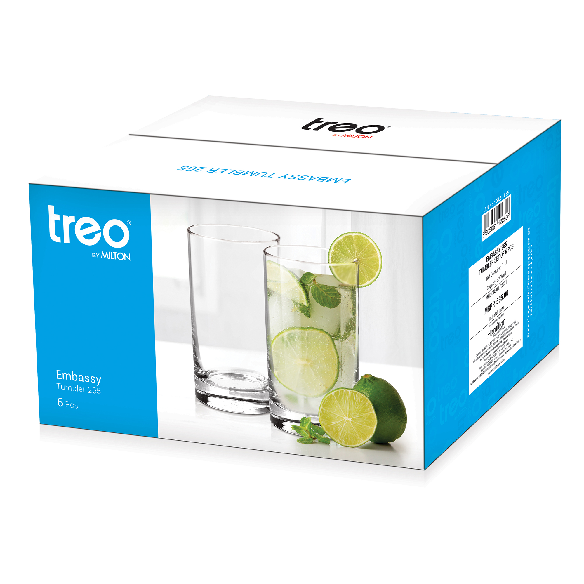 Buy Lyon Glass Tumbler Set of 6, 265ML - Treo by Milton