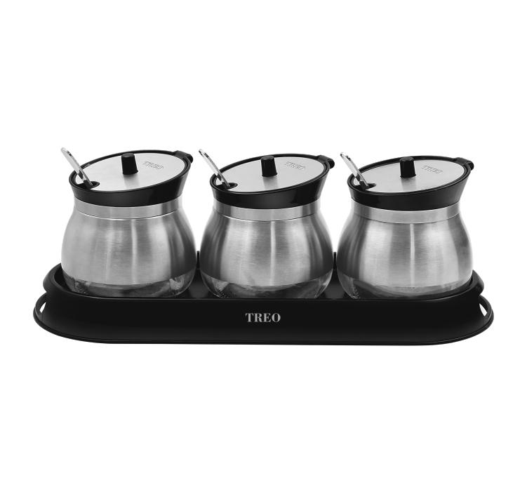 Treo Trinal Jar Set With Spoons And Tray, Glass