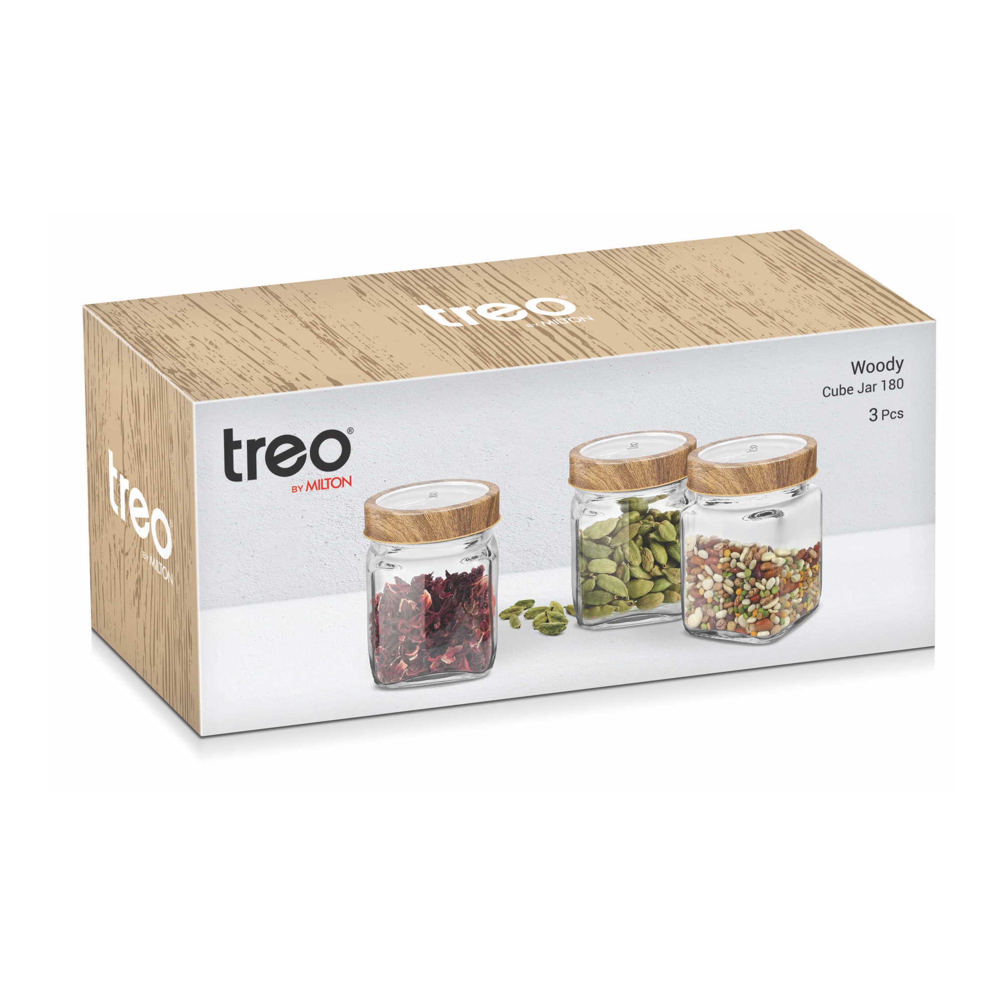 Treo Woody Cube Glass Spice Jar Set