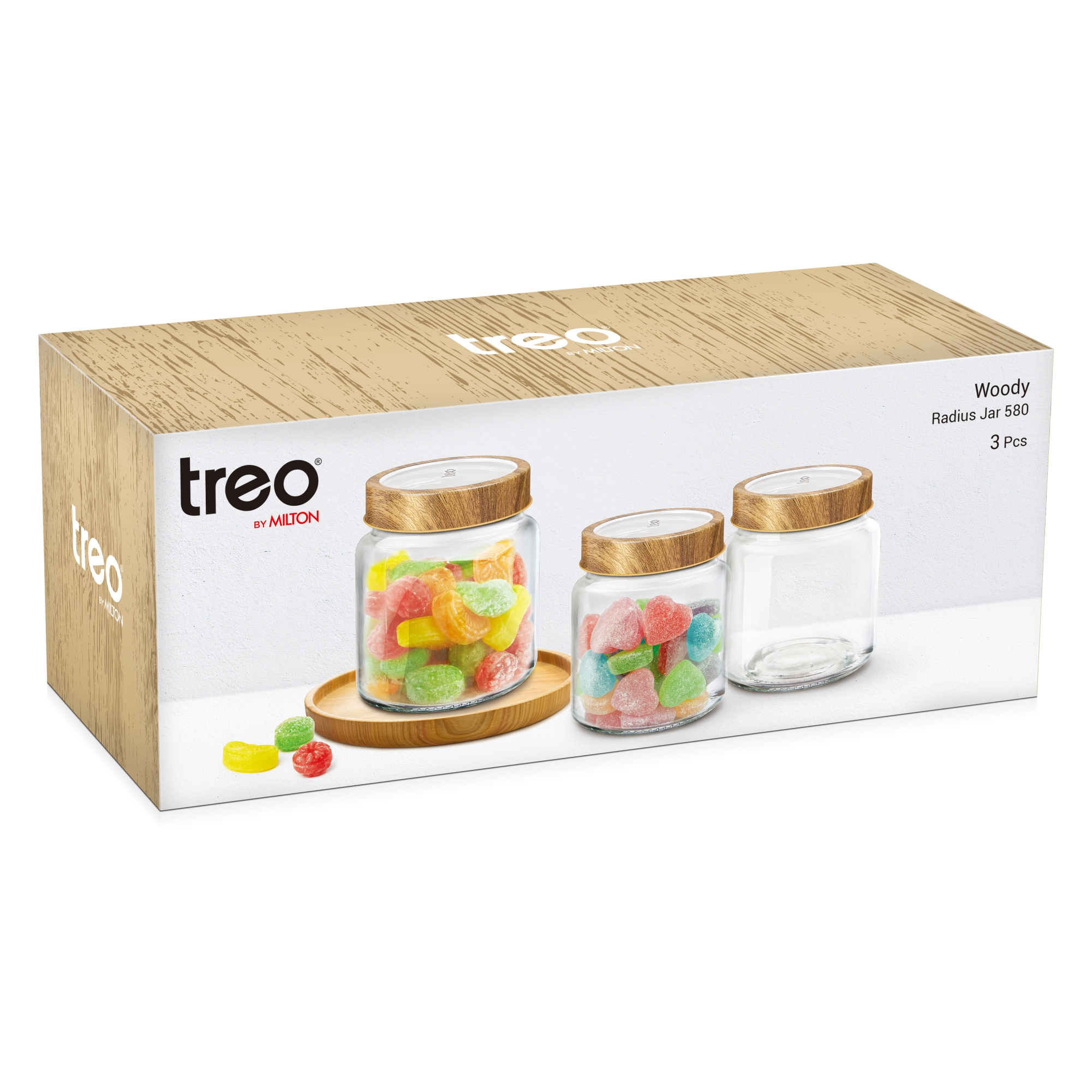 Treo Woody Radius Glass Spice Jar Set