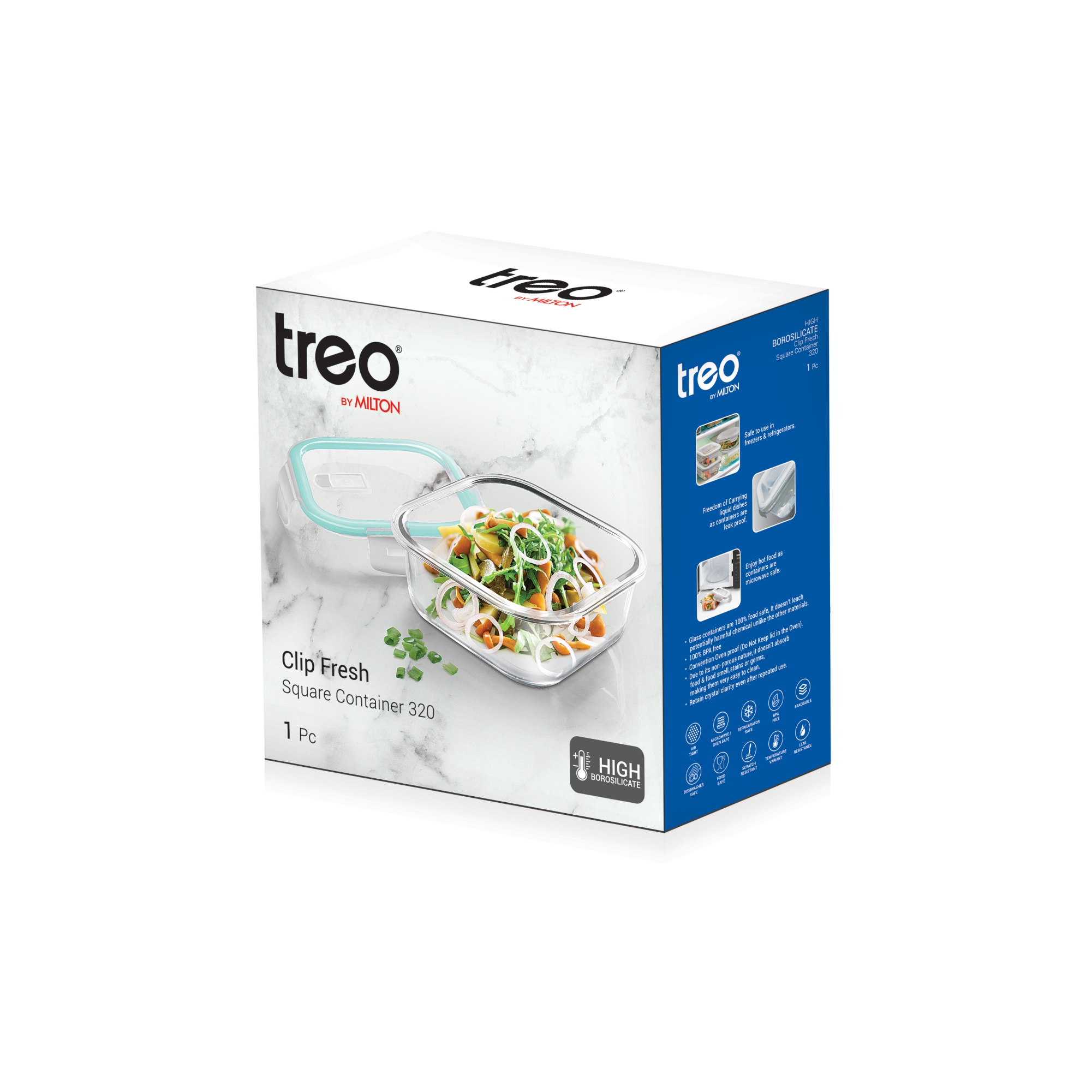 Treo Borosilicate Clip Fresh Square Glass Containers