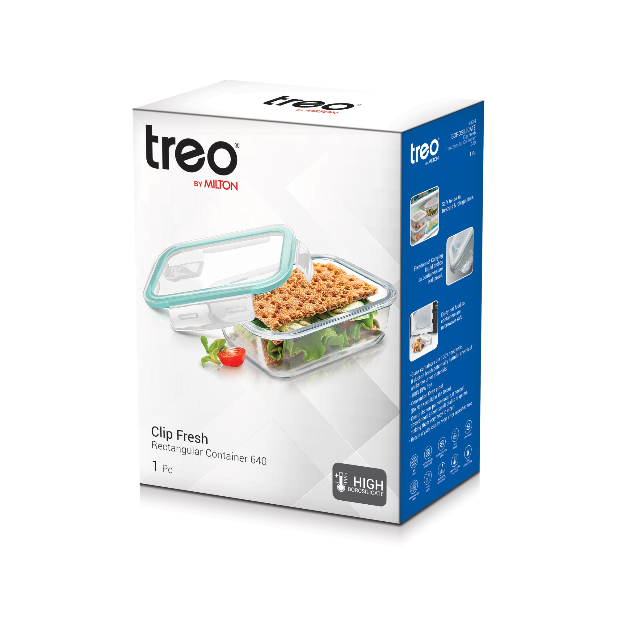 Treo Borosilicate Clip Fresh Rectangular Glass Containers