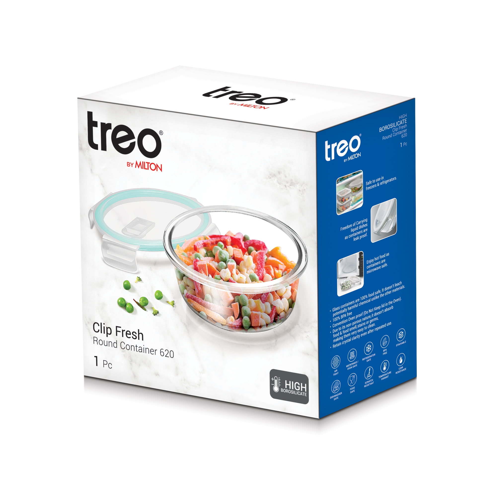 Treo Borosilicate Clip Fresh Round Glass Containers