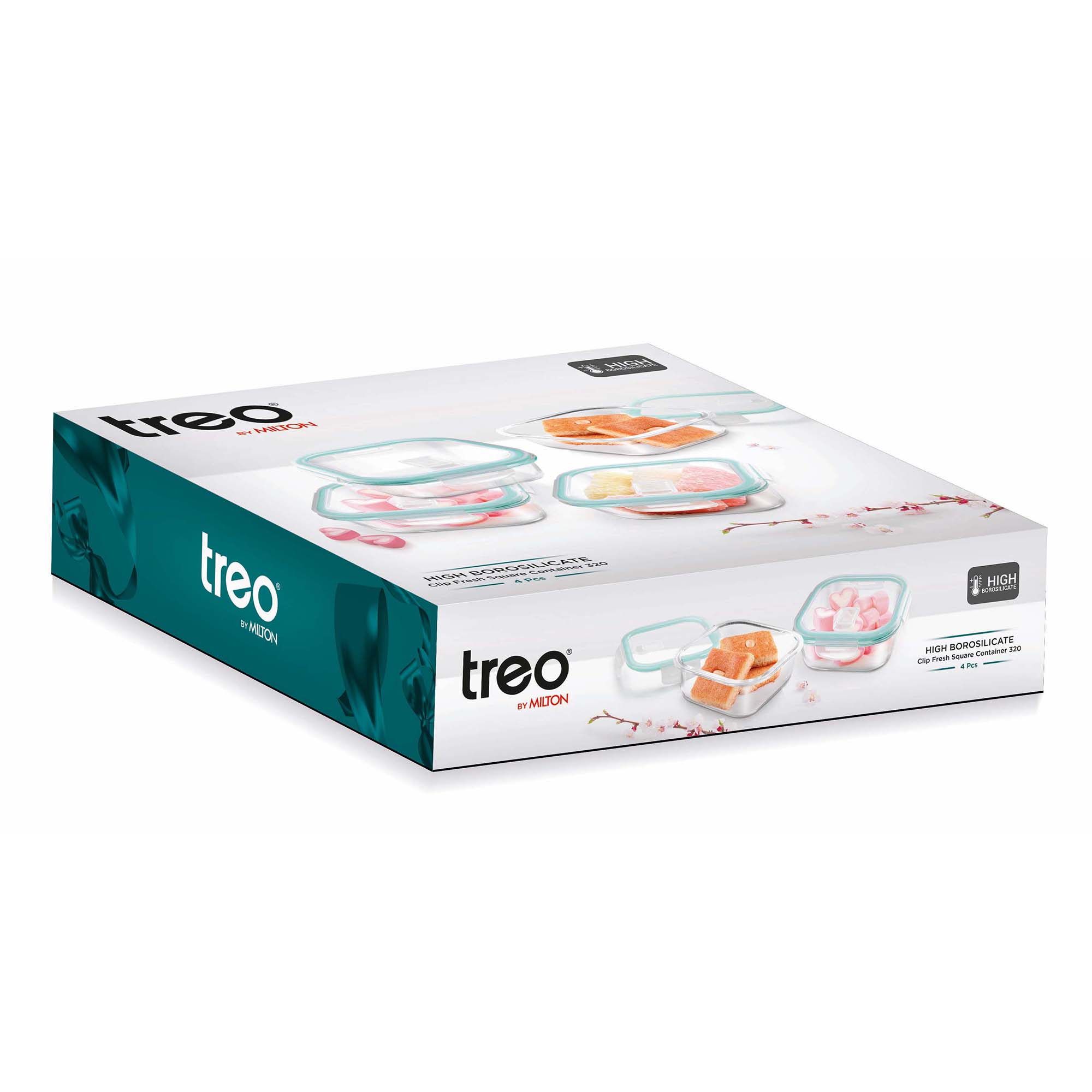 Treo Hi Borosilicate Clip Fresh Square Containers