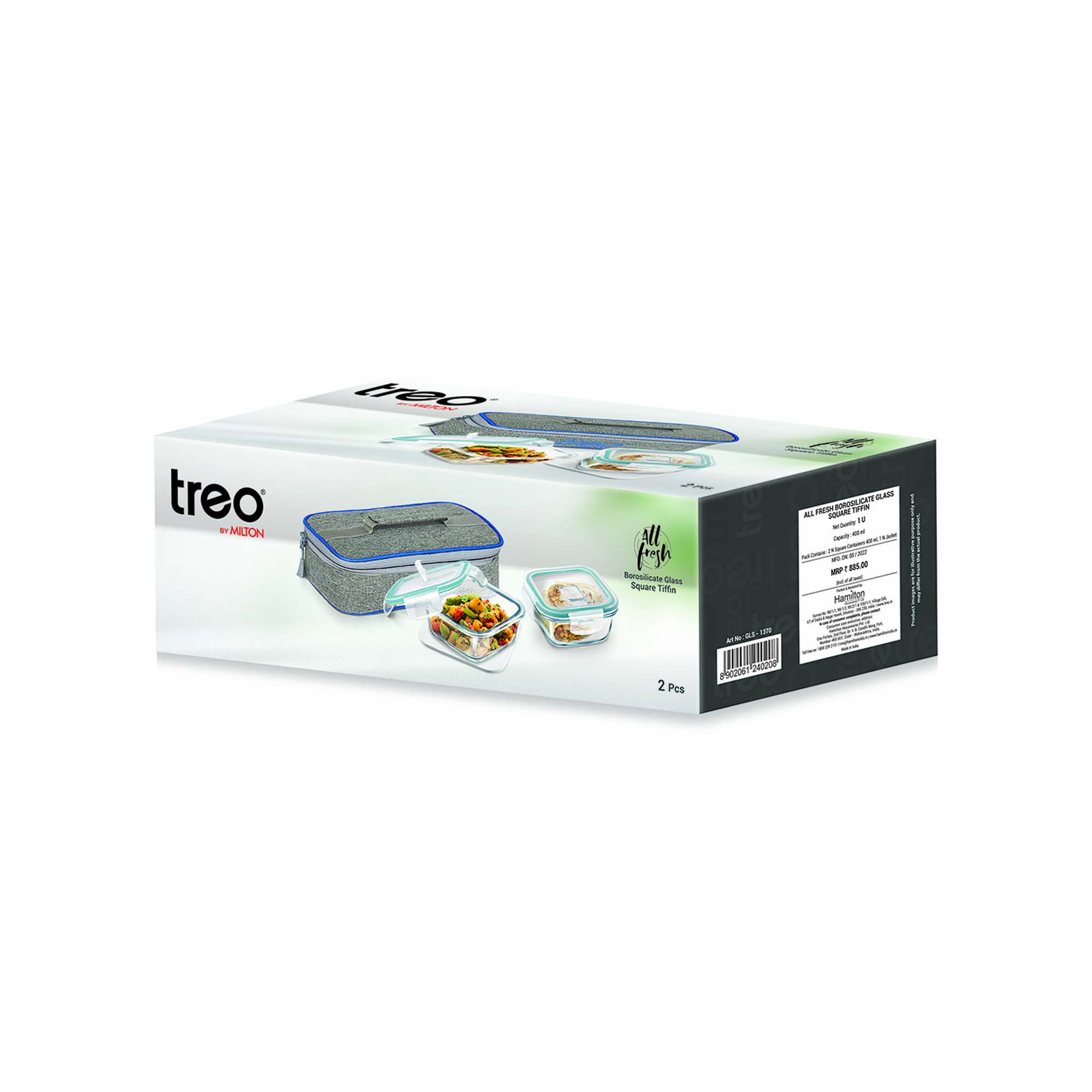 Treo Borosilicate All Fresh Glass Square Lunch Box