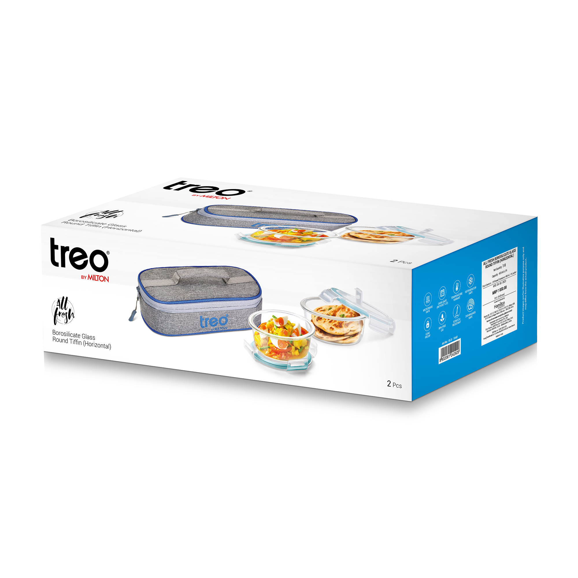 Treo Borosilicate All Fresh Glass Round Tiffin Horizontal