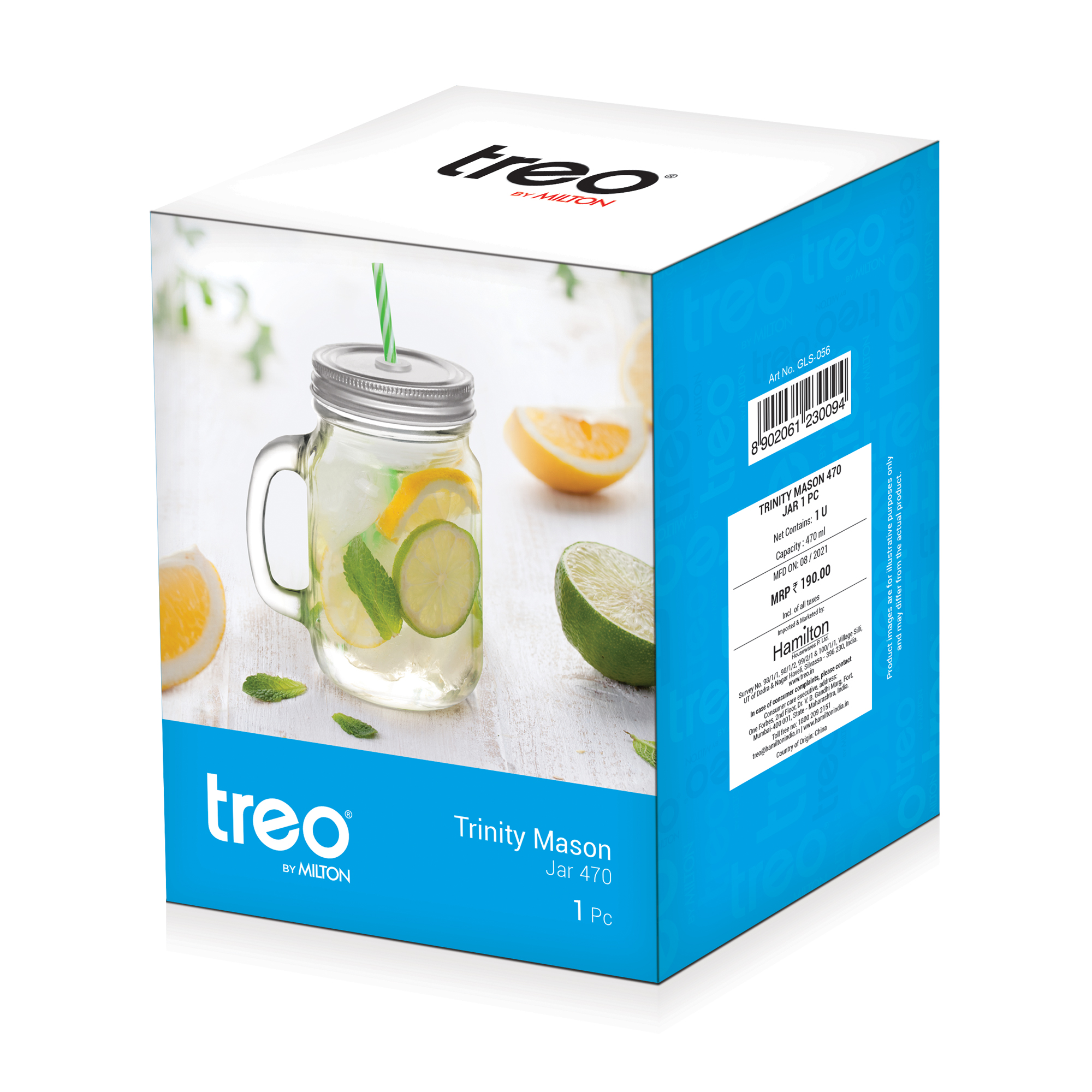 Treo Trinity Mason Glass Jar With Straw