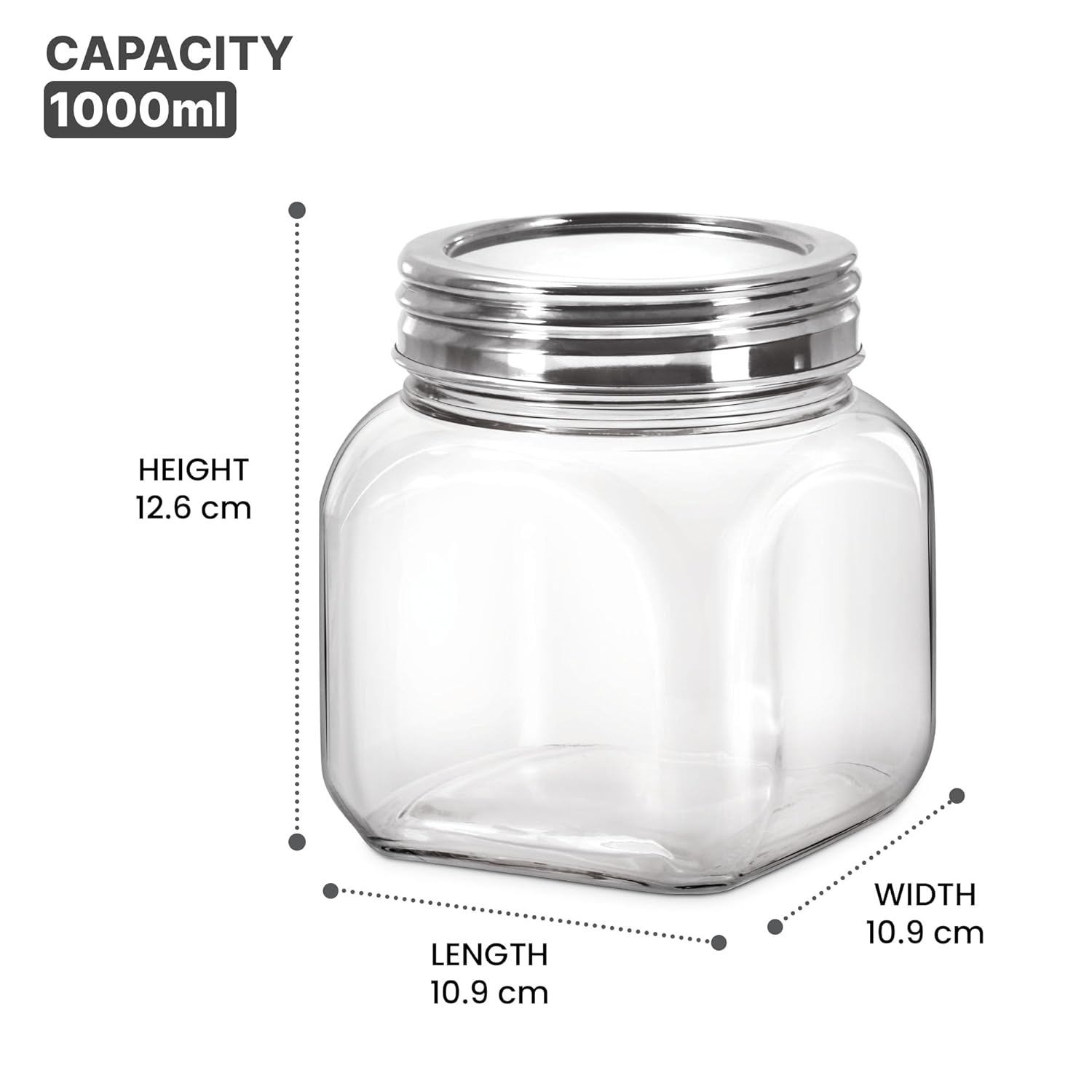 Square Jar With SS 304 Lid (Treo by Milton)